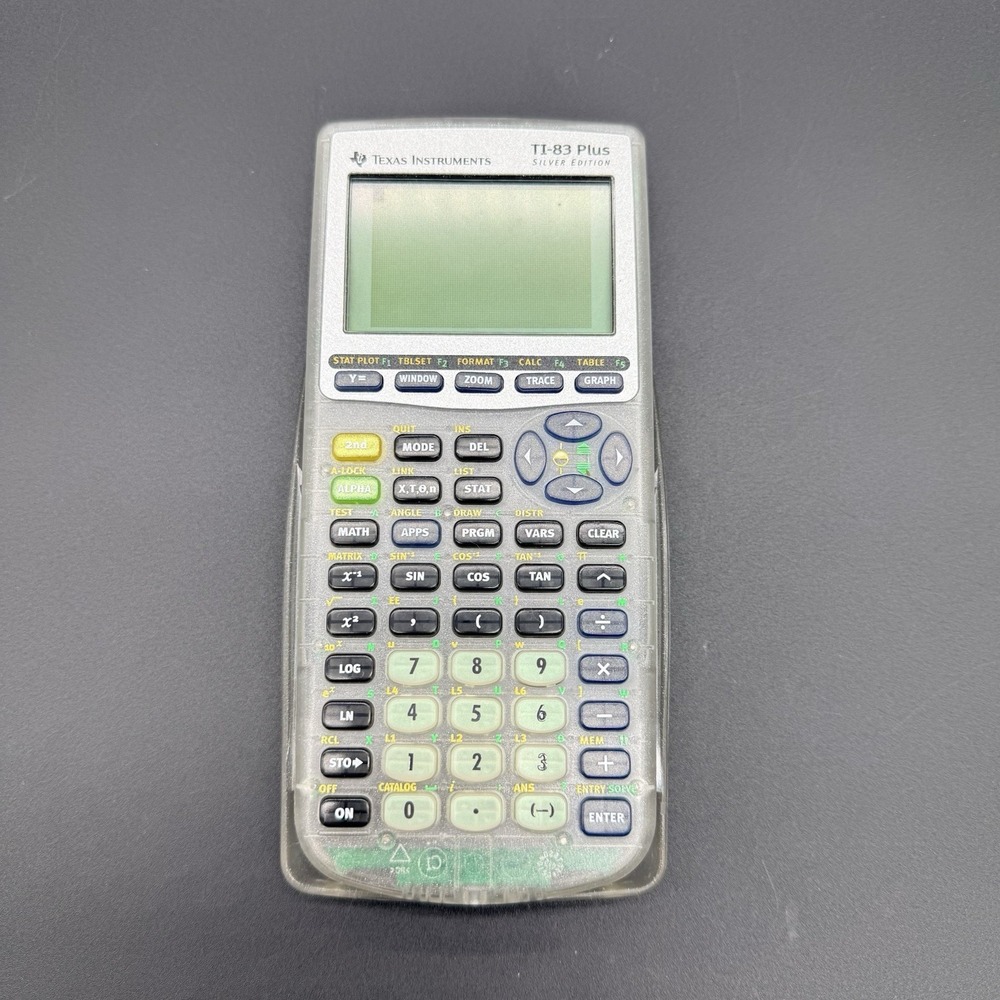Texas Instruments TI-83 Plus Silver Edition Graphic Calculator Clear Case Tested